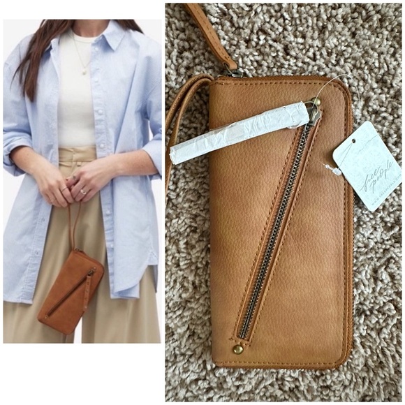 NWT Free People Distressed Brown Vegan Wallet - Picture 1 of 8